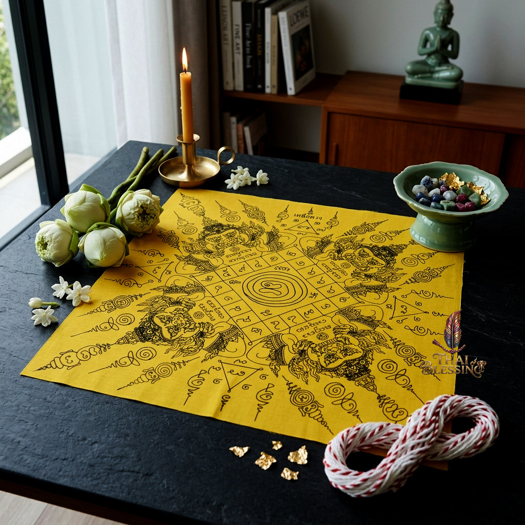 ✨🌑 Sacred Phaya Rahu Overlord Destiny Yantra Cloth - Achan Plian Hatya Non 2024 Khao Or Masterpiece Scroll, Cosmic Eclipse Wealth Magnet, Premium Corporate Authority Spiritual Wall Art