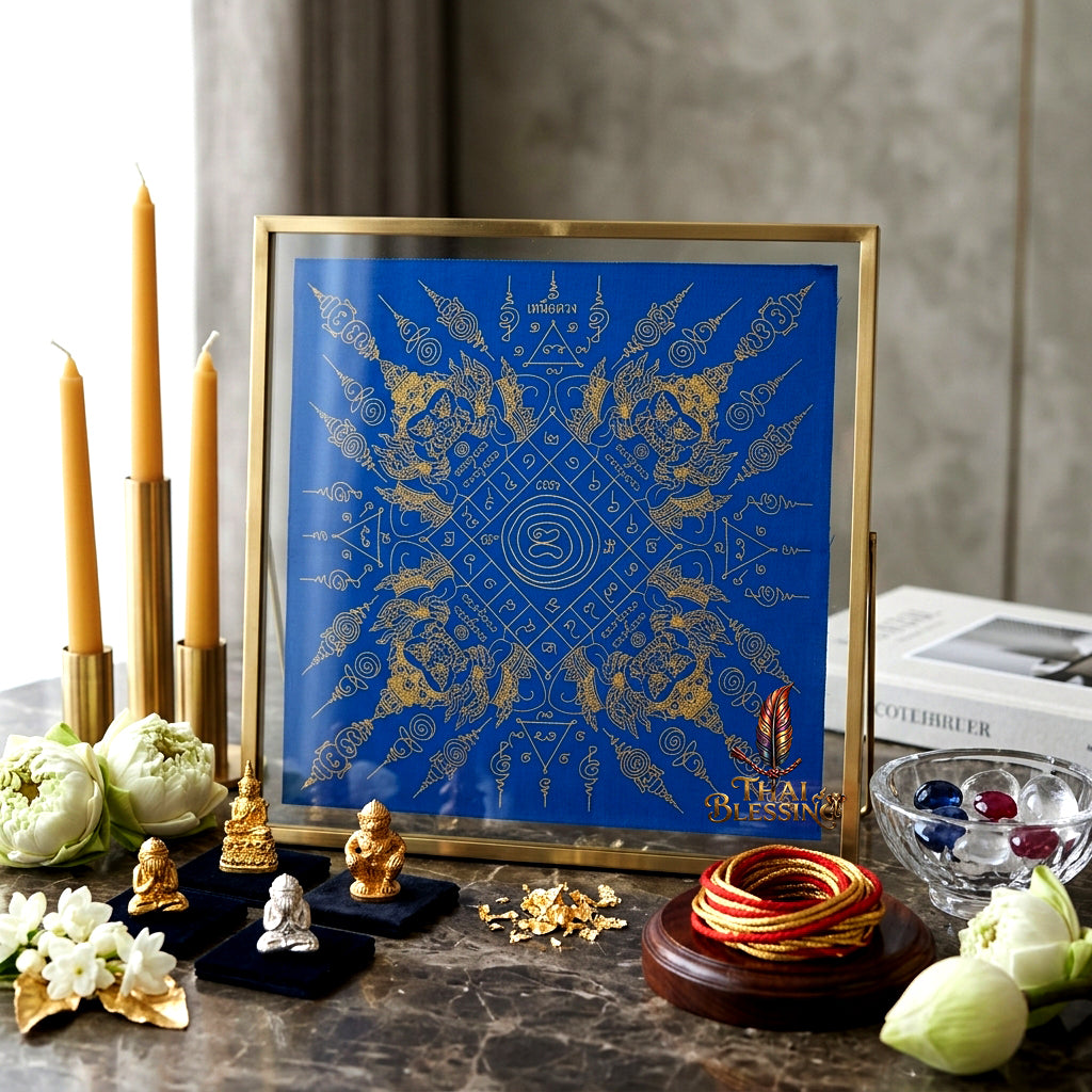 ✨🌑 Sacred Phaya Rahu Overlord Destiny Yantra Cloth - Achan Plian Hatya Non 2024 Khao Or Masterpiece Scroll, Cosmic Eclipse Wealth Magnet, Premium Corporate Authority Spiritual Wall Art
