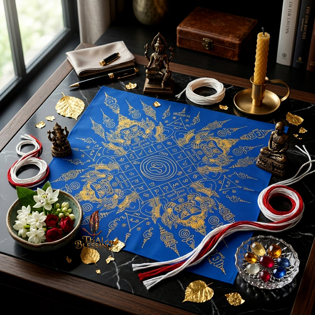 ✨🌑 Sacred Phaya Rahu Overlord Destiny Yantra Cloth - Achan Plian Hatya Non 2024 Khao Or Masterpiece Scroll, Cosmic Eclipse Wealth Magnet, Premium Corporate Authority Spiritual Wall Art