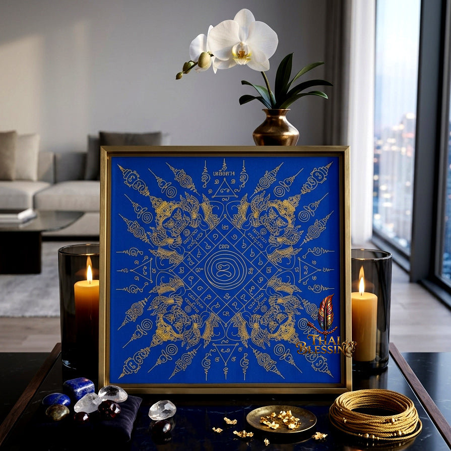 ✨🌑 Sacred Phaya Rahu Overlord Destiny Yantra Cloth - Achan Plian Hatya Non 2024 Khao Or Masterpiece Scroll, Cosmic Eclipse Wealth Magnet, Premium Corporate Authority Spiritual Wall Art