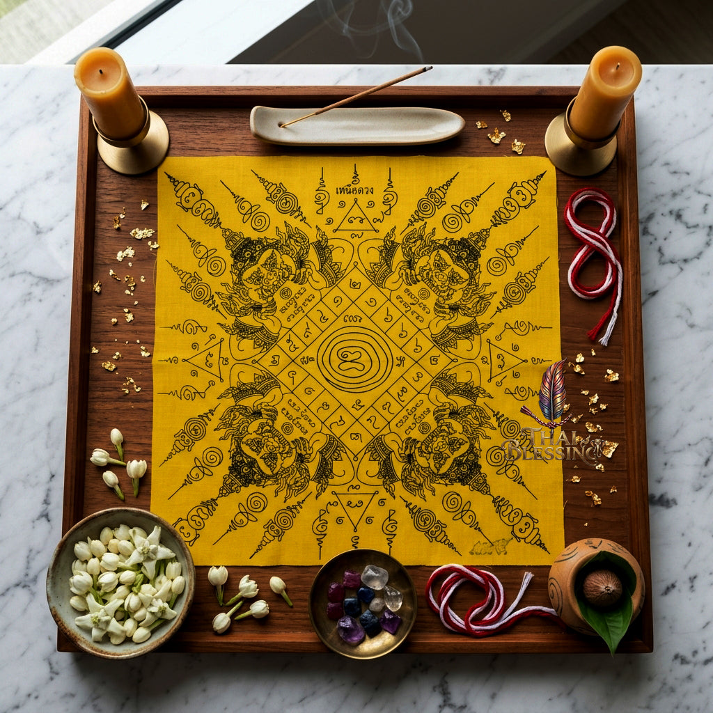 ✨🌑 Sacred Phaya Rahu Overlord Destiny Yantra Cloth - Achan Plian Hatya Non 2024 Khao Or Masterpiece Scroll, Cosmic Eclipse Wealth Magnet, Premium Corporate Authority Spiritual Wall Art