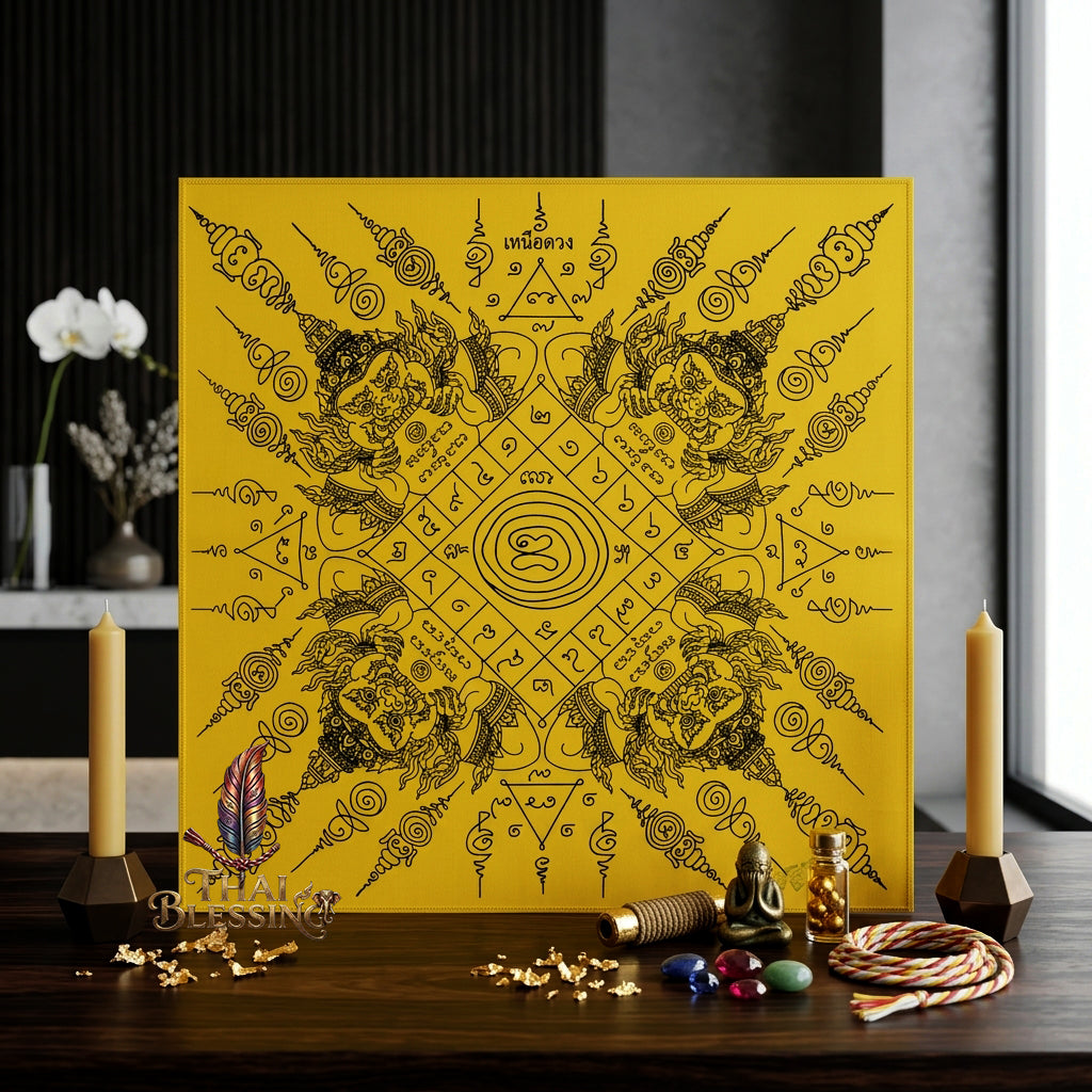 ✨🌑 Sacred Phaya Rahu Overlord Destiny Yantra Cloth - Achan Plian Hatya Non 2024 Khao Or Masterpiece Scroll, Cosmic Eclipse Wealth Magnet, Premium Corporate Authority Spiritual Wall Art