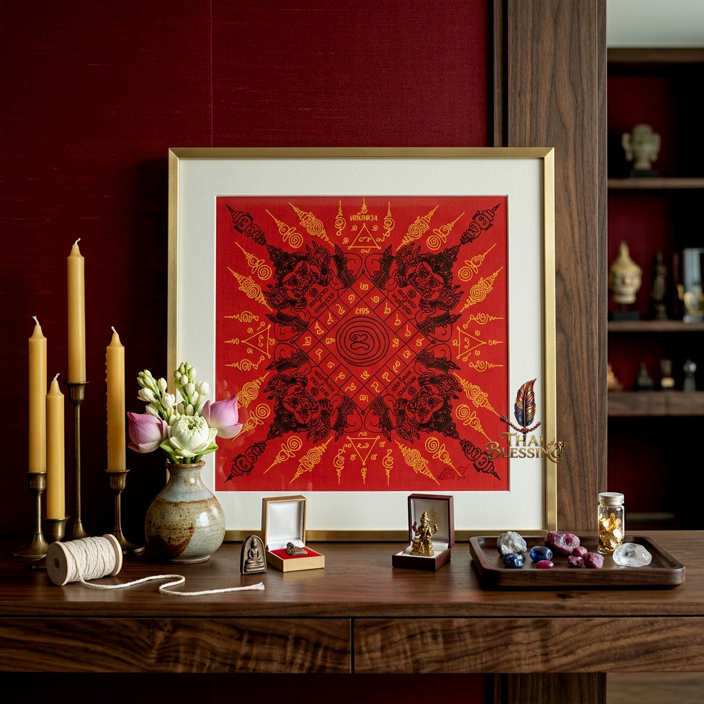 ✨🌑 Sacred Phaya Rahu Overlord Destiny Yantra Cloth - Achan Plian Hatya Non 2024 Khao Or Masterpiece Scroll, Cosmic Eclipse Wealth Magnet, Premium Corporate Authority Spiritual Wall Art