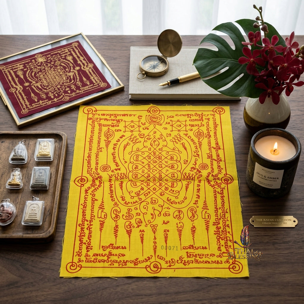 ✨🐢 Sacred Emperor Turtle Wealth Yantra Cloth - Luang Pu Saithong Wat Sawang Arom 2015 Vintage Scroll, Ultimate Longevity Prosperity Shield, Premium Business Charisma Wall Art