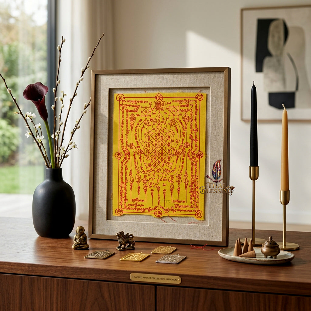 ✨🐢 Sacred Emperor Turtle Wealth Yantra Cloth - Luang Pu Saithong Wat Sawang Arom 2015 Vintage Scroll, Ultimate Longevity Prosperity Shield, Premium Business Charisma Wall Art