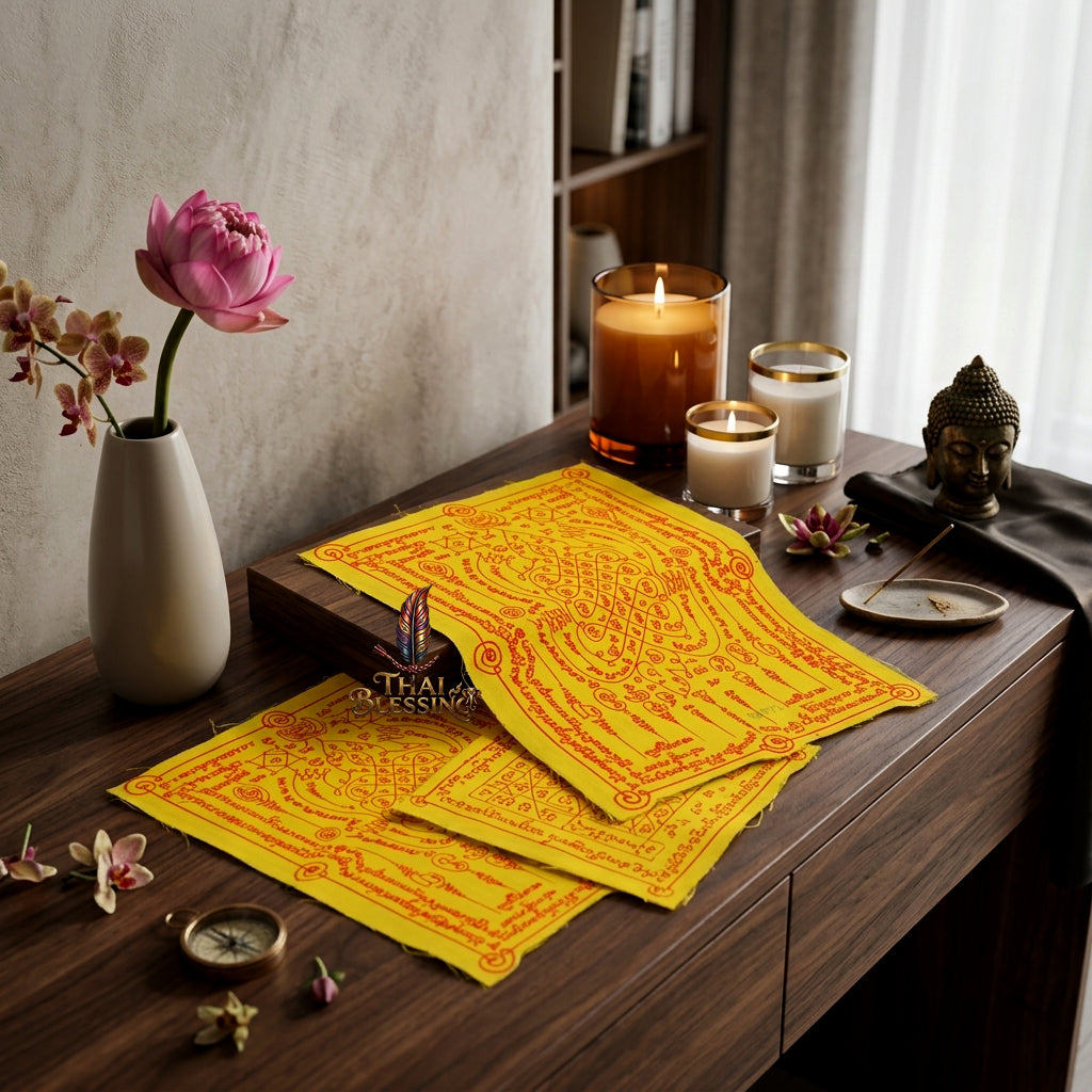 ✨🐢 Sacred Emperor Turtle Wealth Yantra Cloth - Luang Pu Saithong Wat Sawang Arom 2015 Vintage Scroll, Ultimate Longevity Prosperity Shield, Premium Business Charisma Wall Art