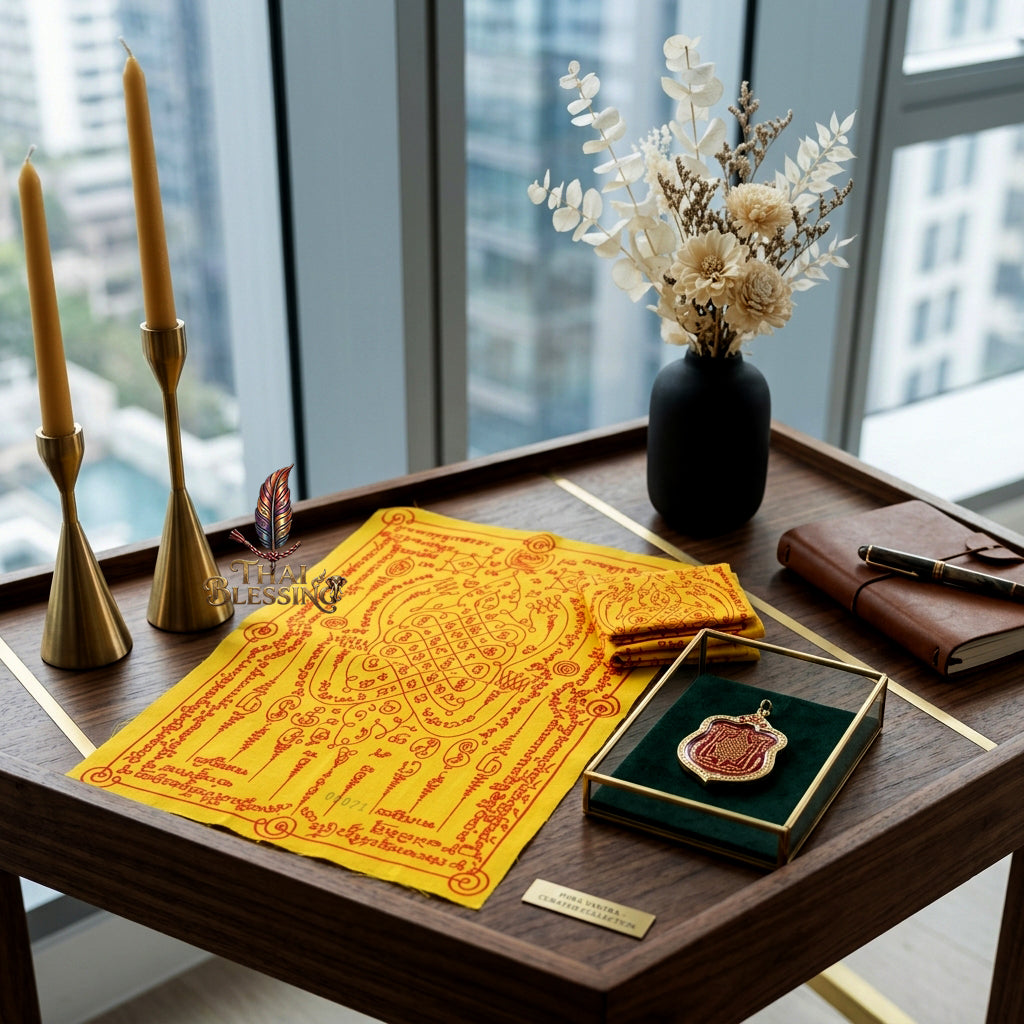 ✨🐢 Sacred Emperor Turtle Wealth Yantra Cloth - Luang Pu Saithong Wat Sawang Arom 2015 Vintage Scroll, Ultimate Longevity Prosperity Shield, Premium Business Charisma Wall Art