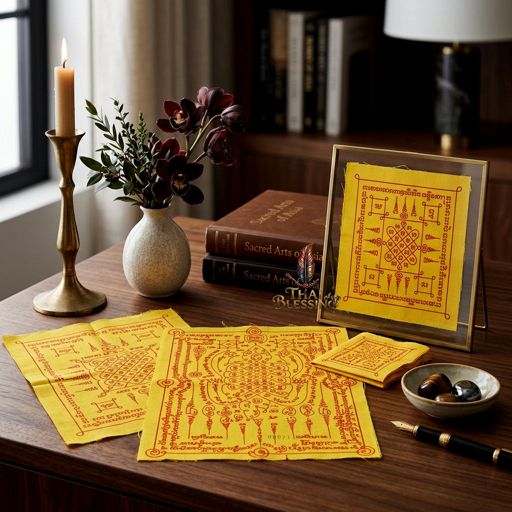 ✨🐢 Sacred Emperor Turtle Wealth Yantra Cloth - Luang Pu Saithong Wat Sawang Arom 2015 Vintage Scroll, Ultimate Longevity Prosperity Shield, Premium Business Charisma Wall Art