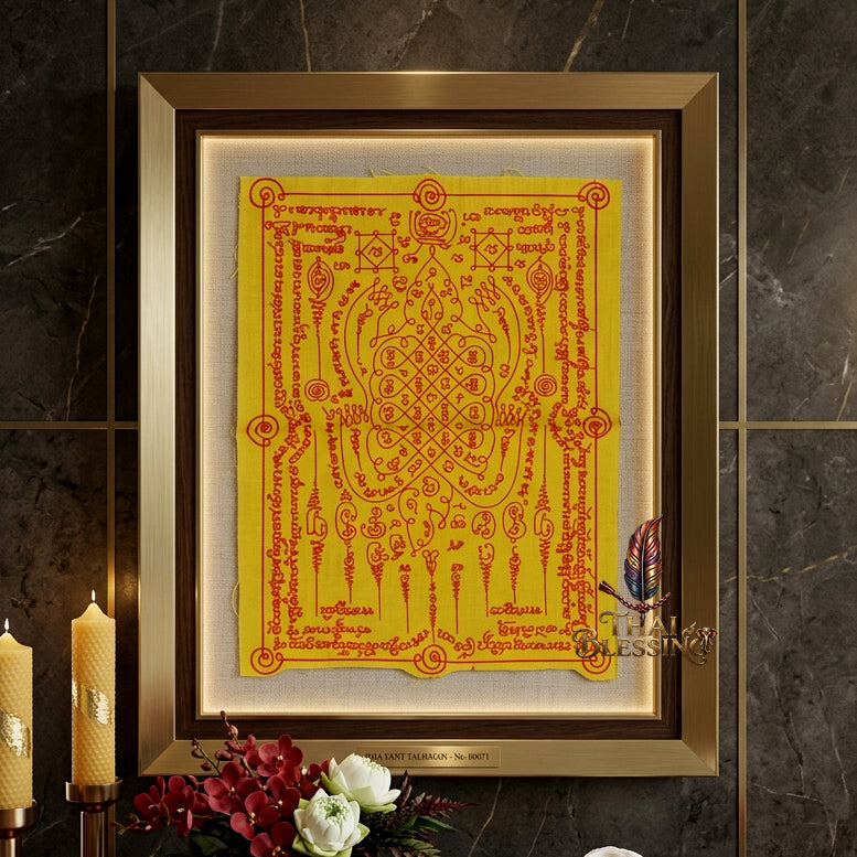✨🐢 Sacred Emperor Turtle Wealth Yantra Cloth - Luang Pu Saithong Wat Sawang Arom 2015 Vintage Scroll, Ultimate Longevity Prosperity Shield, Premium Business Charisma Wall Art