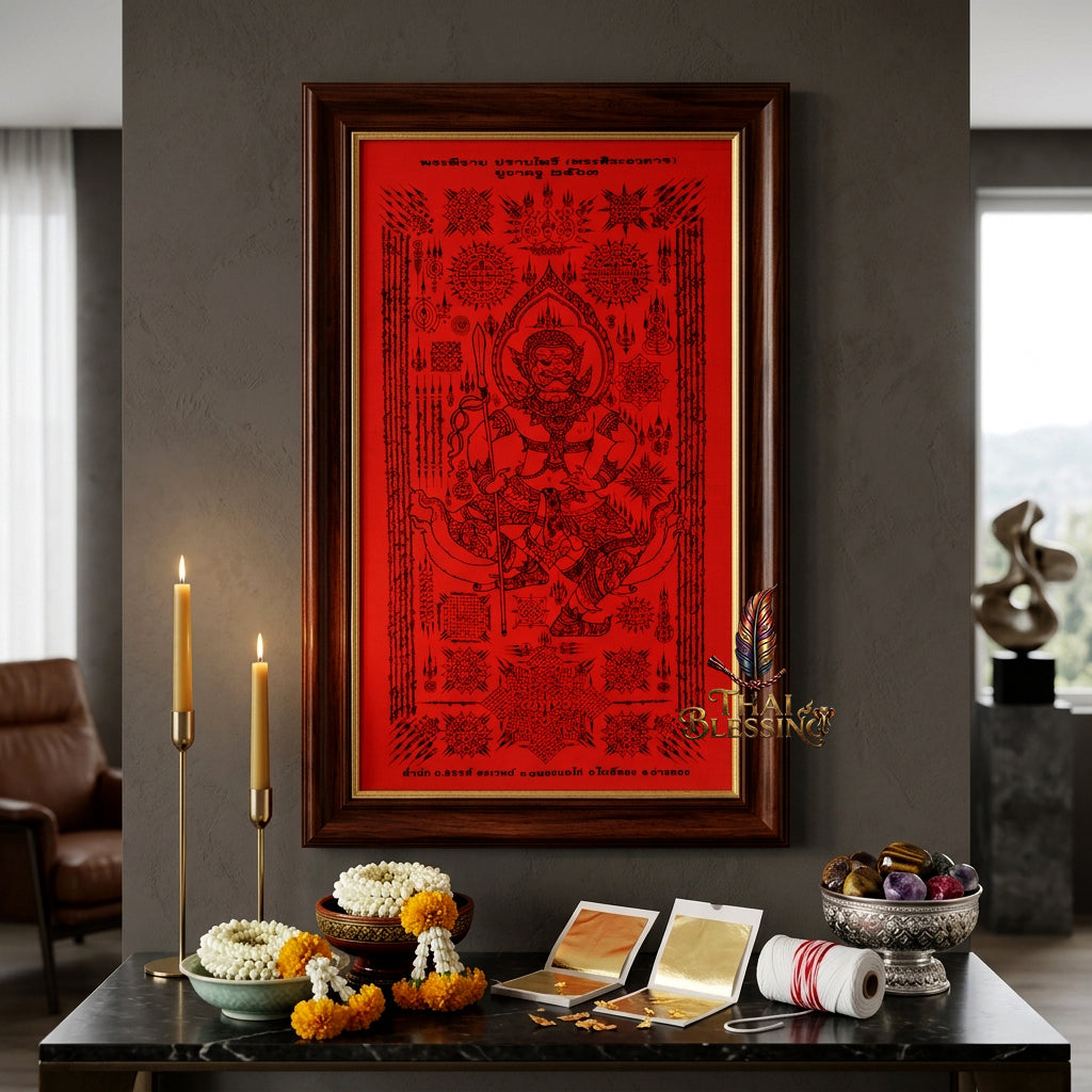 ✨🔴 Sacred Phra Bhairava Phra Phirap Supreme Asura Yantra Cloth - Achan San Khong Wet 2020 Crimson Masterpiece Scroll, Ultimate Fortune Shield, Grand Executive Office Spiritual Wall Art