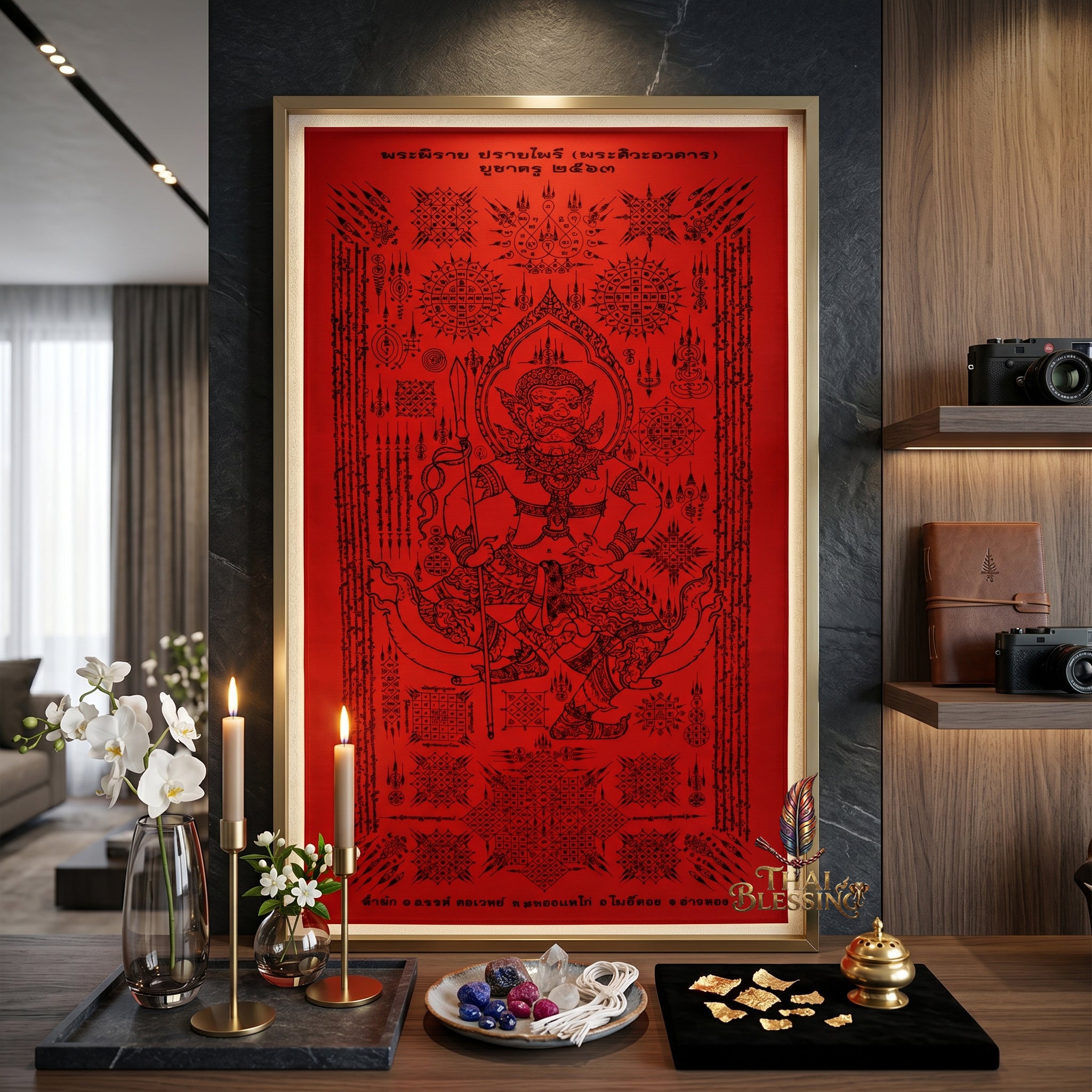 ✨🔴 Sacred Phra Bhairava Phra Phirap Supreme Asura Yantra Cloth - Achan San Khong Wet 2020 Crimson Masterpiece Scroll, Ultimate Fortune Shield, Grand Executive Office Spiritual Wall Art