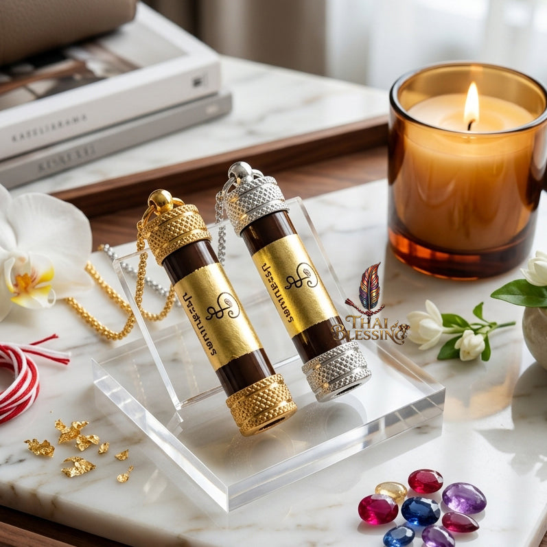 ✨SiamZen™ Authentic Takrut Prasop Net Thai Amulet—Sacred Lead Hypnotic Eye-Contact Alignment, Subconscious Attraction, Magnetic Charisma Booster & Business Affluence Resonance Scroll Talisman 1" Consecrated by Legendary Master Khru Ba Tao Wat Ubosot