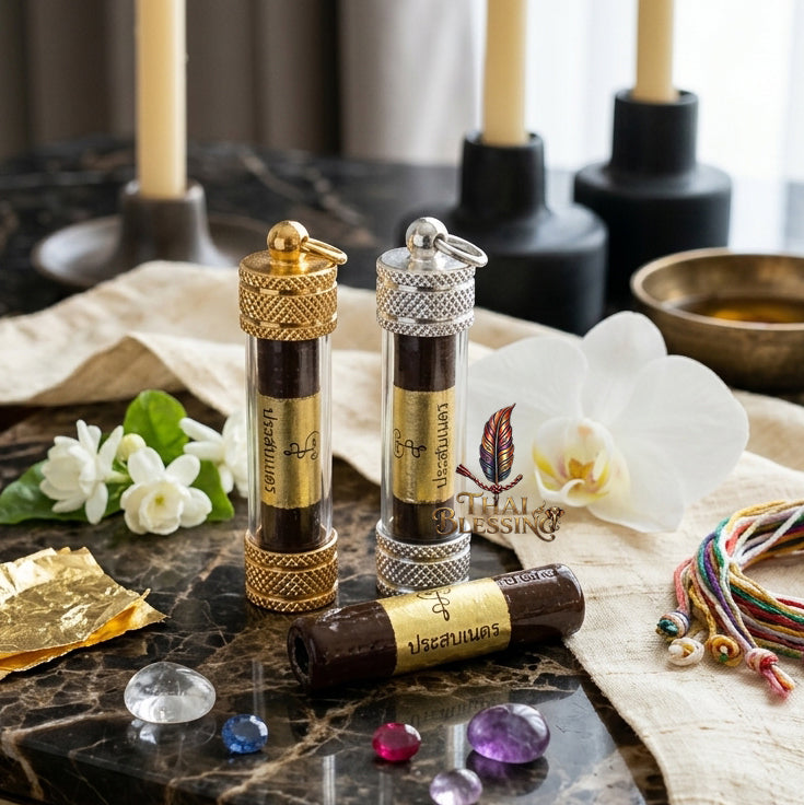 ✨SiamZen™ Authentic Takrut Prasop Net Thai Amulet—Sacred Lead Hypnotic Eye-Contact Alignment, Subconscious Attraction, Magnetic Charisma Booster & Business Affluence Resonance Scroll Talisman 1" Consecrated by Legendary Master Khru Ba Tao Wat Ubosot