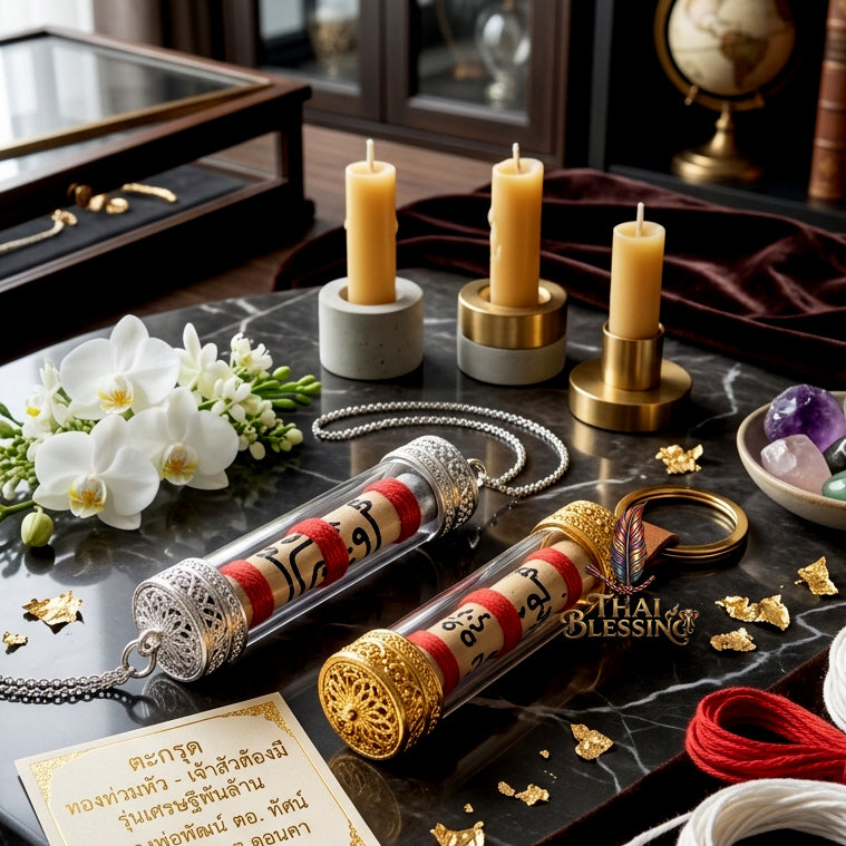✨💰 Thai Golden Wealth Takrut Amulet - Luang Phor Rak Wat Sutthawas 2013, Billionaire Diamond Prosperity Talisman, Magnetic Success Charisma Spiritual Jewelry