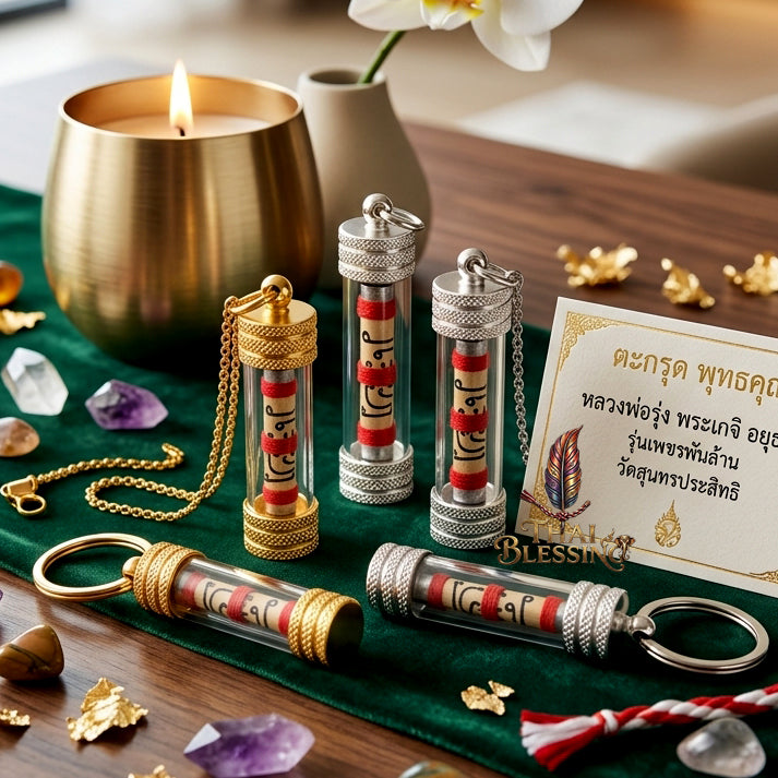✨💰 Thai Golden Wealth Takrut Amulet - Luang Phor Rak Wat Sutthawas 2013, Billionaire Diamond Prosperity Talisman, Magnetic Success Charisma Spiritual Jewelry