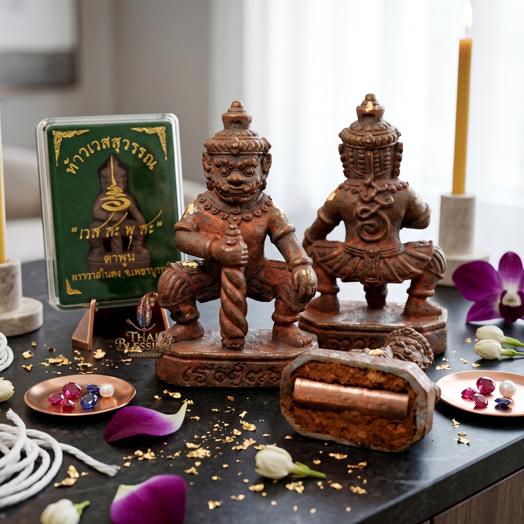 ✨👹👑 Sacred Sovereign Wealth Overlord - Ta Phoon (Khem Thong Lineage) 2014 Bronze-Alloy Guardian (3 cm), Micro-Acoustic Copper Scroll & Asset Protection Anchor Bronz+Takrut