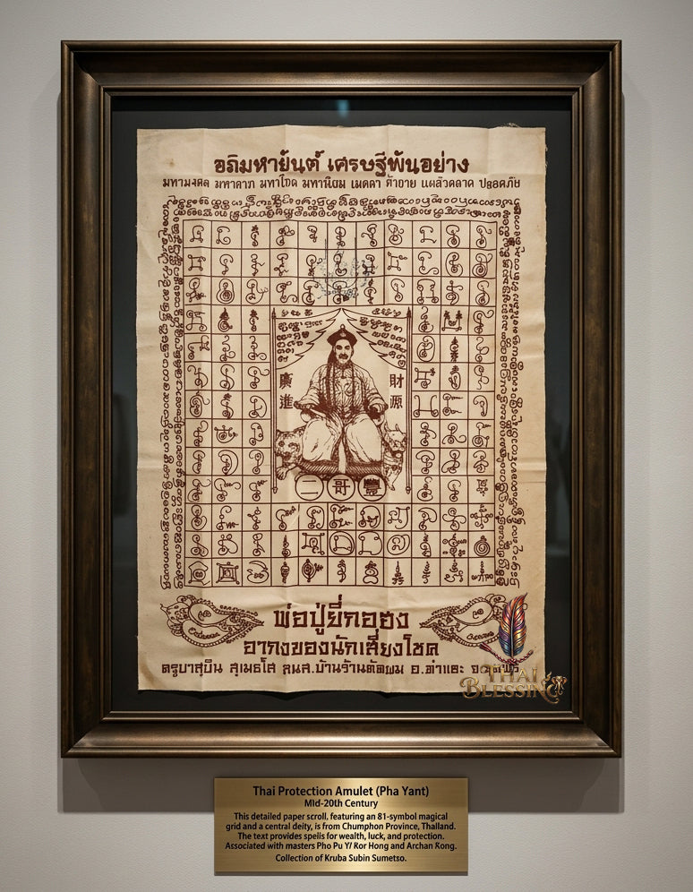 ✨SiamZen™ 2012 Er Ger Hong Thai Amulet Tapestry (Unframed Fabric Only) Strategic Wealth Abundance Resonance, Synchronicity Acceleration & Sovereign Executive Authority Protection Cloth Talisman 14x14" Consecrated by Khru Ba Subin Ban Ran Tat Phom