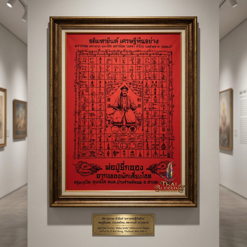 ✨SiamZen™ 2012 Er Ger Hong Thai Amulet Tapestry (Unframed Fabric Only) Strategic Wealth Abundance Resonance, Synchronicity Acceleration & Sovereign Executive Authority Protection Cloth Talisman 14x14" Consecrated by Khru Ba Subin Ban Ran Tat Phom