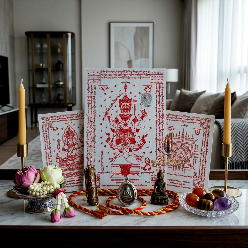 ✨🦁 Lanna Sacred Phraya Purisad Yantra Cloth - Ancient Spiritual Protection Scroll, Ultimate Negative Energy Shield, Authority & Wealth Aura Booster, Authentic Thai Temple Talisman
