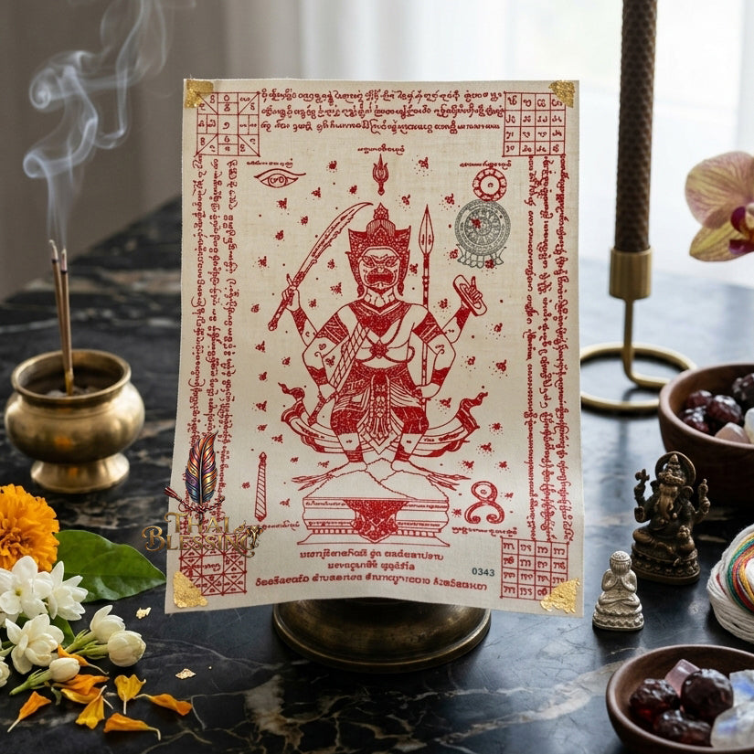 ✨🦁 Lanna Sacred Phraya Purisad Yantra Cloth - Ancient Spiritual Protection Scroll, Ultimate Negative Energy Shield, Authority & Wealth Aura Booster, Authentic Thai Temple Talisman