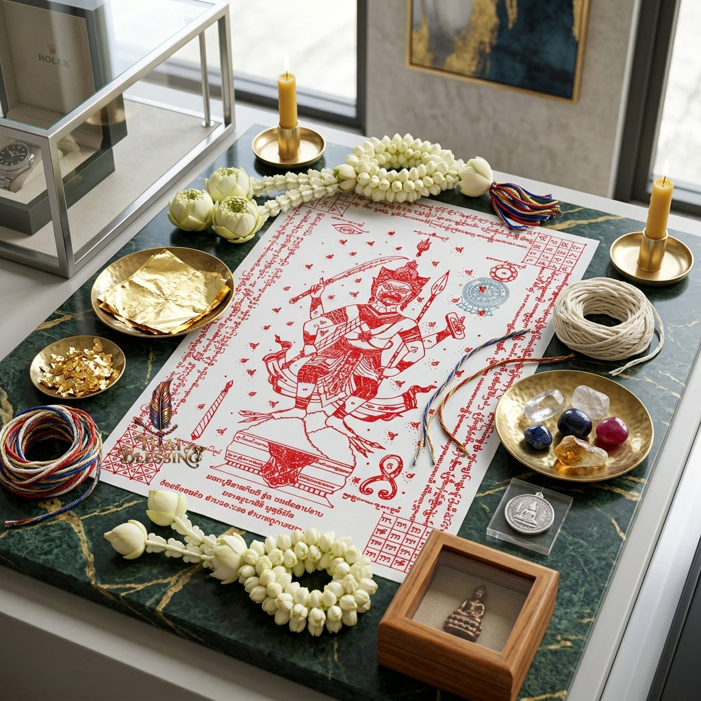 ✨🦁 Lanna Sacred Phraya Purisad Yantra Cloth - Ancient Spiritual Protection Scroll, Ultimate Negative Energy Shield, Authority & Wealth Aura Booster, Authentic Thai Temple Talisman