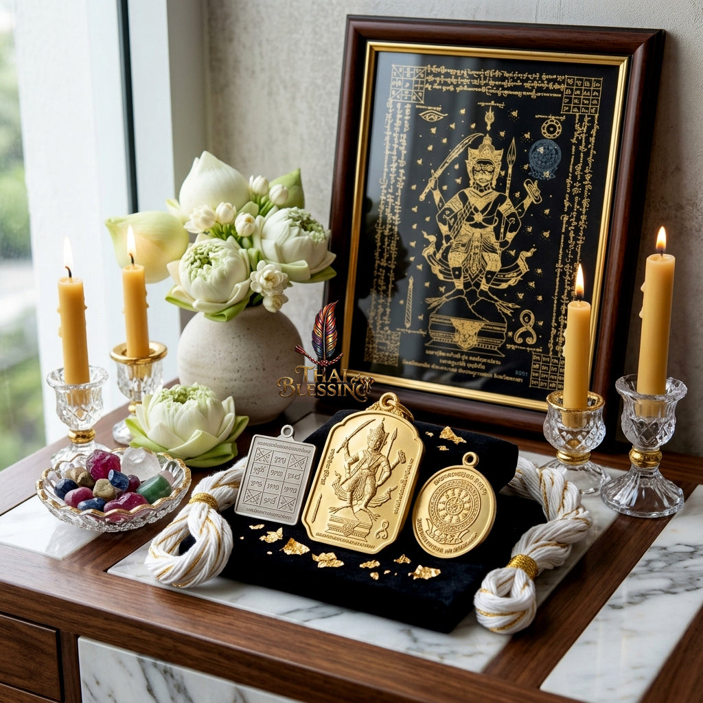 ✨🦁 Lanna Sacred Phraya Purisad Yantra Cloth - Ancient Spiritual Protection Scroll, Ultimate Negative Energy Shield, Authority & Wealth Aura Booster, Authentic Thai Temple Talisman