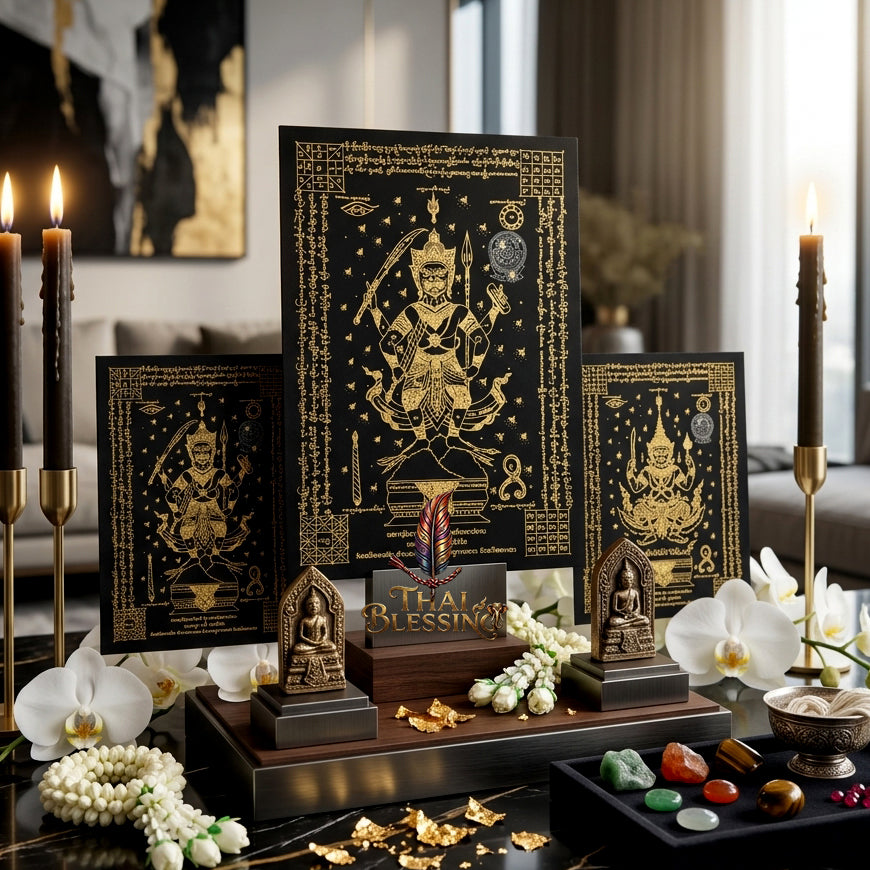 ✨🦁 Lanna Sacred Phraya Purisad Yantra Cloth - Ancient Spiritual Protection Scroll, Ultimate Negative Energy Shield, Authority & Wealth Aura Booster, Authentic Thai Temple Talisman