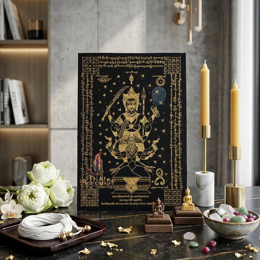 ✨🦁 Lanna Sacred Phraya Purisad Yantra Cloth - Ancient Spiritual Protection Scroll, Ultimate Negative Energy Shield, Authority & Wealth Aura Booster, Authentic Thai Temple Talisman