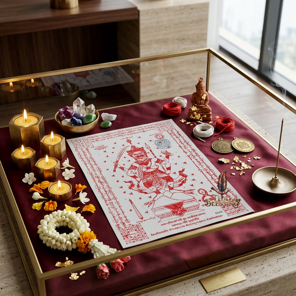 ✨🦁 Lanna Sacred Phraya Purisad Yantra Cloth - Ancient Spiritual Protection Scroll, Ultimate Negative Energy Shield, Authority & Wealth Aura Booster, Authentic Thai Temple Talisman