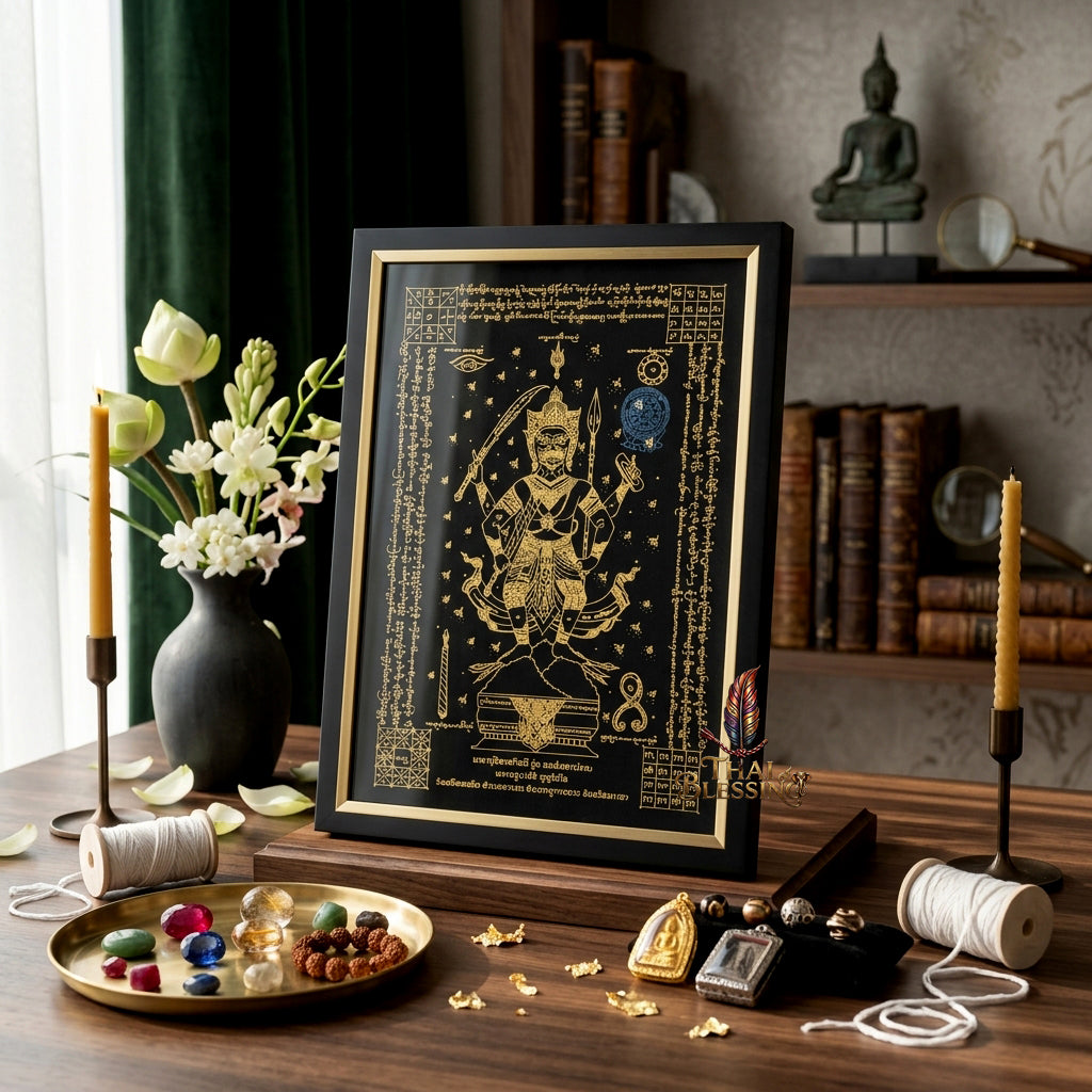 ✨🦁 Lanna Sacred Phraya Purisad Yantra Cloth - Ancient Spiritual Protection Scroll, Ultimate Negative Energy Shield, Authority & Wealth Aura Booster, Authentic Thai Temple Talisman