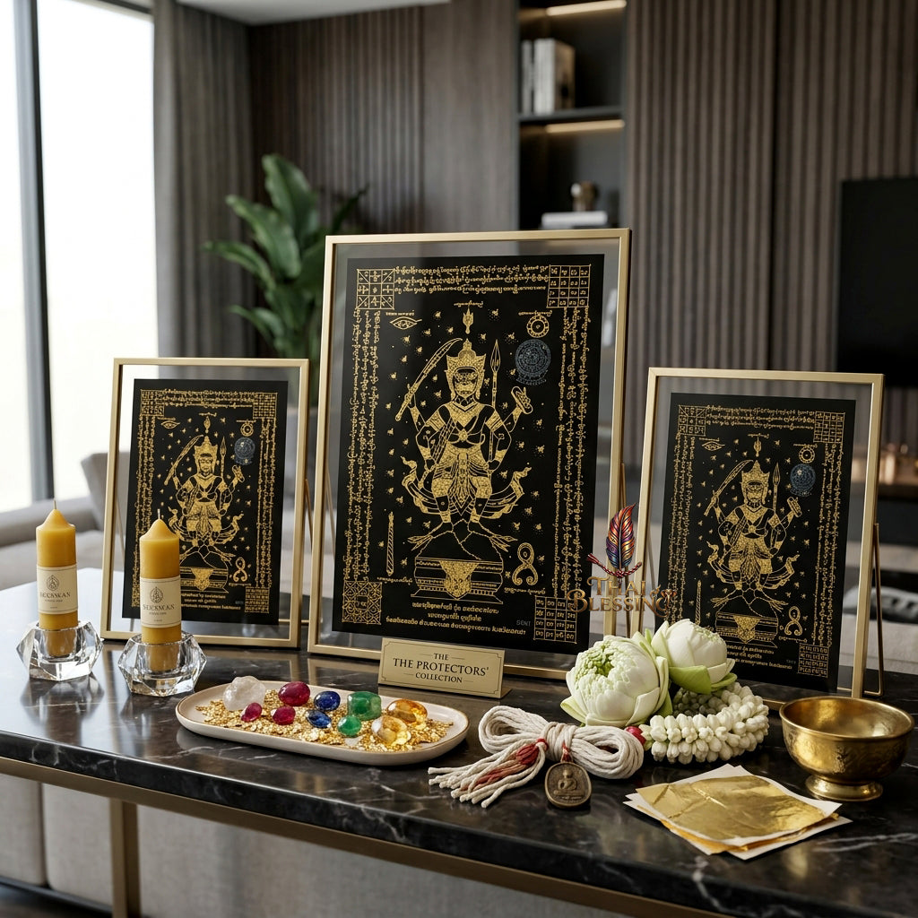 ✨🦁 Lanna Sacred Phraya Purisad Yantra Cloth - Ancient Spiritual Protection Scroll, Ultimate Negative Energy Shield, Authority & Wealth Aura Booster, Authentic Thai Temple Talisman