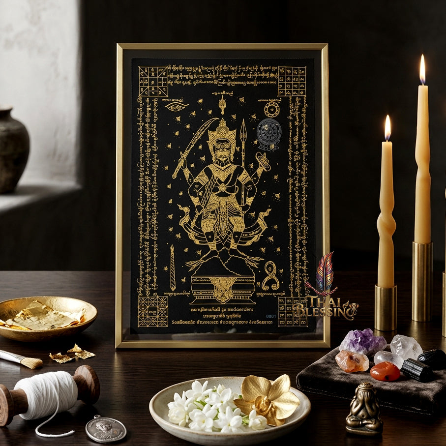 ✨🦁 Lanna Sacred Phraya Purisad Yantra Cloth - Ancient Spiritual Protection Scroll, Ultimate Negative Energy Shield, Authority & Wealth Aura Booster, Authentic Thai Temple Talisman
