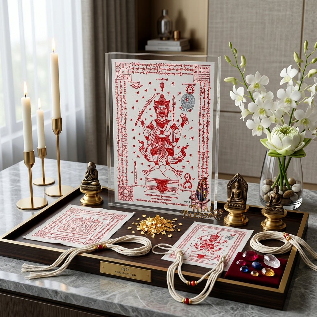✨🦁 Lanna Sacred Phraya Purisad Yantra Cloth - Ancient Spiritual Protection Scroll, Ultimate Negative Energy Shield, Authority & Wealth Aura Booster, Authentic Thai Temple Talisman