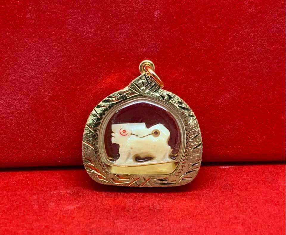 Carved Bone Singha Amulet with Musk Oil Coating – Blessed by Luang Pu Im, Wat Thung Na Mai, Nakhon Si Thammarat Default Title