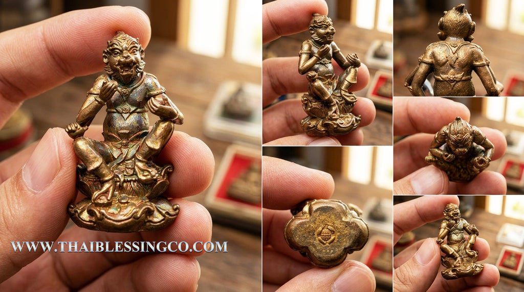 🐒 Celestial Wealth Eater: Authentic Thai Si Hu Ha Ta (Four Ears Five Eyes) Amulet – Sacred Bell Brass Blackened Bronze Edition by Kruba Ariyachat, Wat Saeng Kaew Phothiyan 2015 – The Ultimate Wealth Attraction & Business Luck Talisman (3.5 x 1.9 cm)
