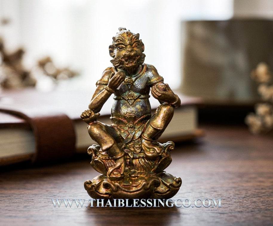 🐒 Celestial Wealth Eater: Authentic Thai Si Hu Ha Ta (Four Ears Five Eyes) Amulet – Sacred Bell Brass Blackened Bronze Edition by Kruba Ariyachat, Wat Saeng Kaew Phothiyan 2015 – The Ultimate Wealth Attraction & Business Luck Talisman (3.5 x 1.9 cm)