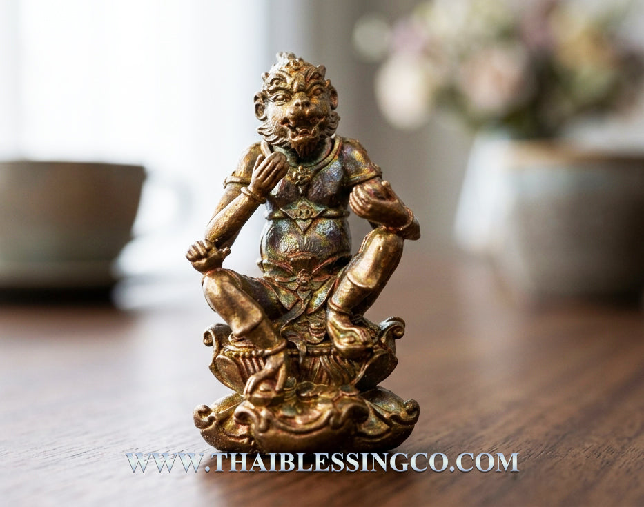 🐒 Celestial Wealth Eater: Authentic Thai Si Hu Ha Ta (Four Ears Five Eyes) Amulet – Sacred Bell Brass Blackened Bronze Edition by Kruba Ariyachat, Wat Saeng Kaew Phothiyan 2015 – The Ultimate Wealth Attraction & Business Luck Talisman (3.5 x 1.9 cm)