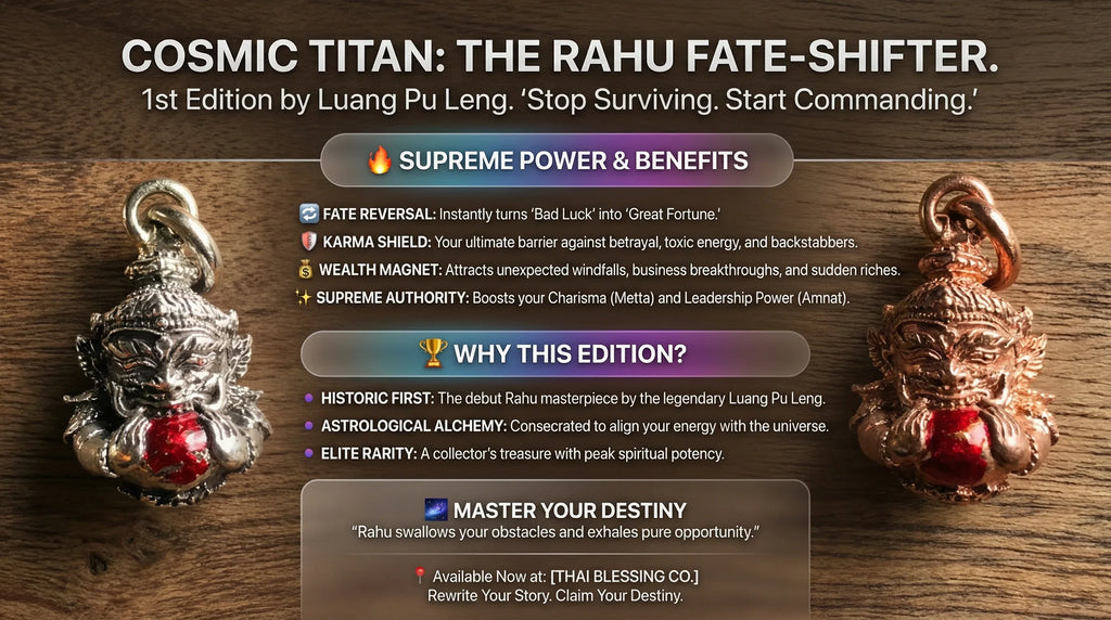 🌑 Cosmic Titan: The Rahu Fate-Shifter – Supreme Karma Shield & Wealth Magnet (1st Edition by Luang Pu Leng)