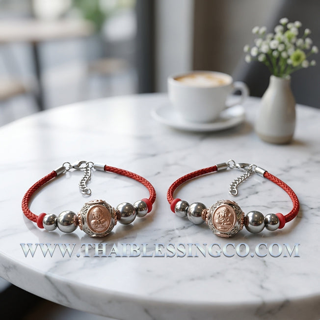 ✨ Divine "Ai Kai Maha Lap" Wealth-Calling Luk Om Bracelet Sovereign Two-Tone Rhodium & Pink Gold Edition by Wat Khok Takhian: Authentic Thai Prosperity Talisman for Supreme Livelihood, Household Protection, and Unstoppable Financial Luck