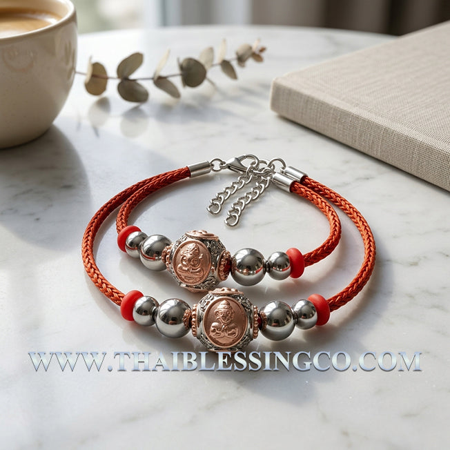 ✨ Divine "Ai Kai Maha Lap" Wealth-Calling Luk Om Bracelet Sovereign Two-Tone Rhodium & Pink Gold Edition by Wat Khok Takhian: Authentic Thai Prosperity Talisman for Supreme Livelihood, Household Protection, and Unstoppable Financial Luck