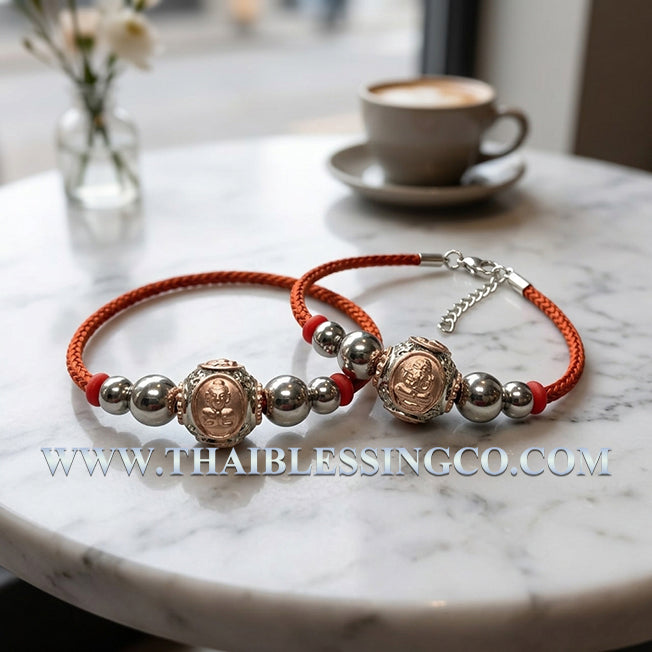 ✨ Divine "Ai Kai Maha Lap" Wealth-Calling Luk Om Bracelet Sovereign Two-Tone Rhodium & Pink Gold Edition by Wat Khok Takhian: Authentic Thai Prosperity Talisman for Supreme Livelihood, Household Protection, and Unstoppable Financial Luck