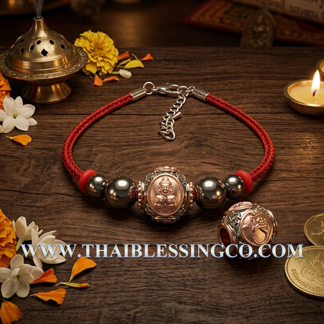 ✨ Divine "Ai Kai Maha Lap" Wealth-Calling Luk Om Bracelet Sovereign Two-Tone Rhodium & Pink Gold Edition by Wat Khok Takhian: Authentic Thai Prosperity Talisman for Supreme Livelihood, Household Protection, and Unstoppable Financial Luck