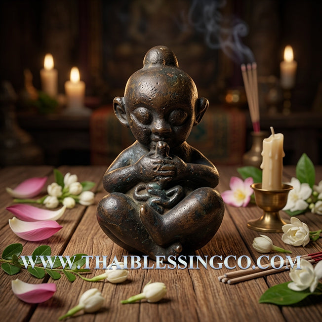 ✨ Divine "Kuman Thong Rap Sap" Wealth-Grabbing Miracle Child Ancient Khmer Mystical Metal Edition by Luang Phor Goy: Authentic Thai Protective Guardian & Fortune-Telling Talisman (Semi-Deity) for Extreme Luck, Business Miracles, and Absolute Security