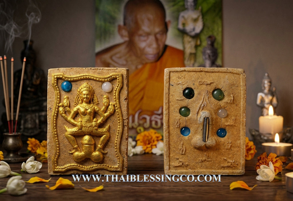 ✨ Divine "Mae Yua Mueang" Sovereign Seductress Authentic Thai Attraction Talisman Embedded with 5 Silver Takrut Spells, 4 Blessed Gemstones, and 8 Sacred Pearls for Supreme Charisma, Influence, and Romantic Mastery (Wat Na Nak, Chanthaburi)