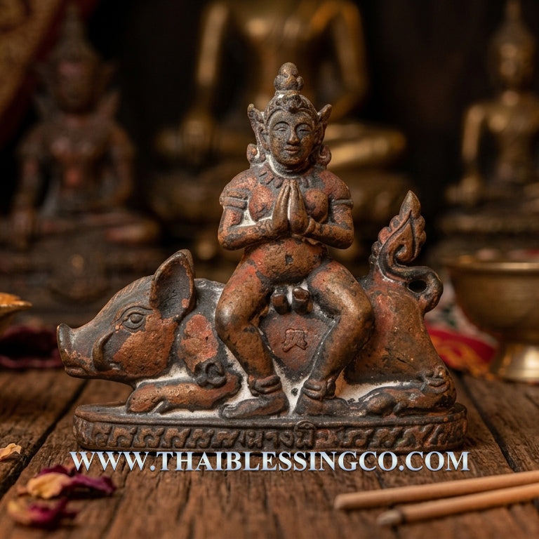 👑Divine "Nang Phim" Master Lead-Bronze Edition (Nam Roek) Sovereign Protector on Celestial Boar – 2018 Sacred Lineage Artifact Authentic Thai Multi-Purpose Talisman for Supreme Mercy, Easy Success, and Unstoppable Financial Miracles (Wat Chong Kling)