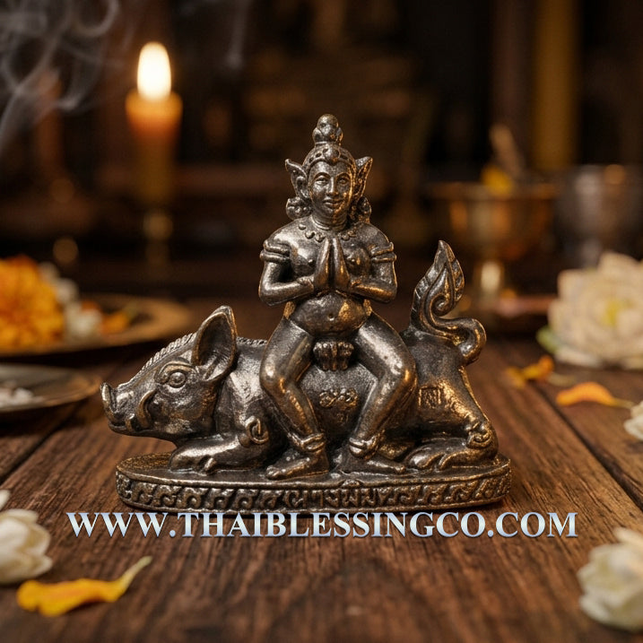 ✨ Divine Nang Phim "Nang Due" Sovereign Protector on Celestial Boar – 2018 Blackened Bronze Edition by Phra Arjan Prasan: Authentic Thai Multi-Purpose Talisman for Supreme Mercy, Social Influence, and Unstoppable Success (Wat Chong Kling, Kanchanaburi)