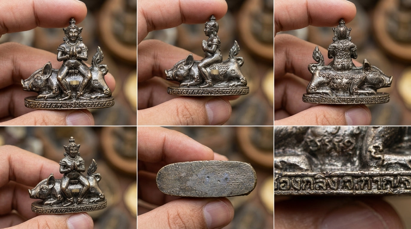 ✨ Divine Nang Phim "Nang Due" Sovereign Protector on Celestial Boar – 2018 Blackened Bronze Edition by Phra Arjan Prasan: Authentic Thai Multi-Purpose Talisman for Supreme Mercy, Social Influence, and Unstoppable Success (Wat Chong Kling, Kanchanaburi)