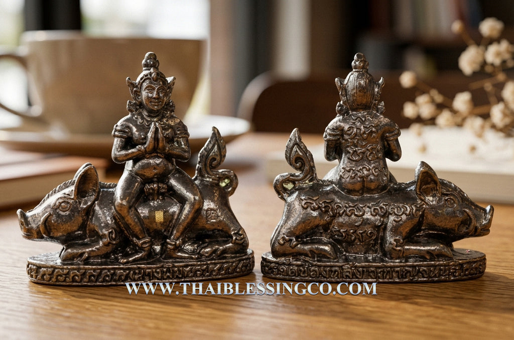 ✨ Divine Nang Phim "Nang Due" Sovereign Protector on Celestial Boar – 2018 Blackened Bronze Edition by Phra Arjan Prasan: Authentic Thai Multi-Purpose Talisman for Supreme Mercy, Social Influence, and Unstoppable Success (Wat Chong Kling, Kanchanaburi)