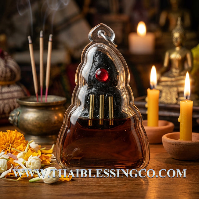 ✨ Divine "Pho Ngang Mahalaluai" Sovereign of Heart-Melting CharmAuthentic Thai Seduction Talisman Encased in Sacred Golden Flower Oil (Dokthong), Triple Fortune Takruts, and Natural Enchantment Seeds