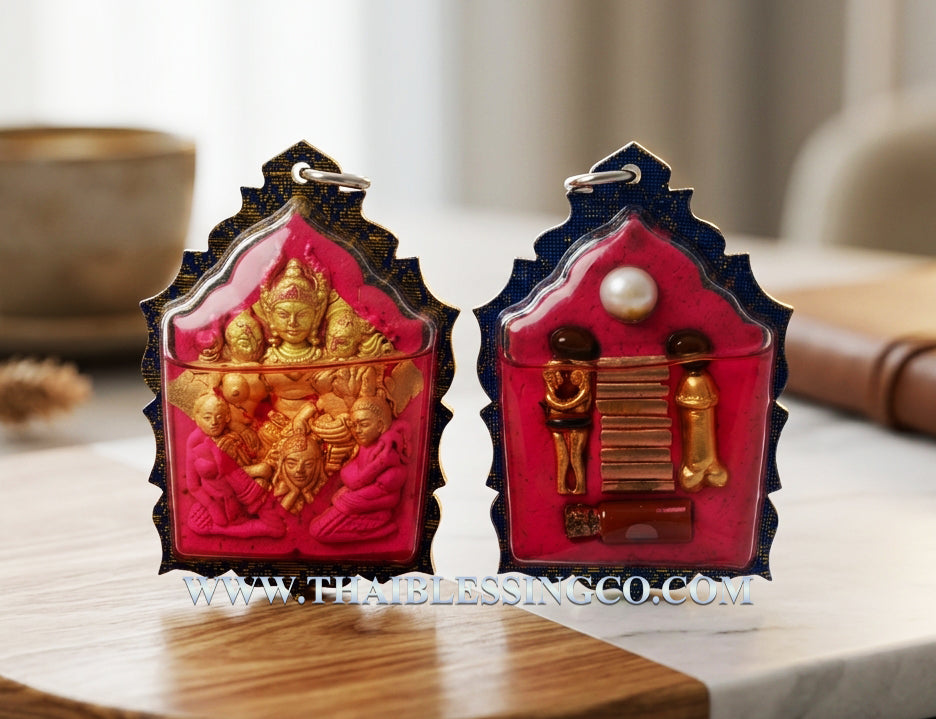 💖Divine Pink Phaya Khao Kham "Billionaire Seduction" Authentic Thai Wealth-Attracting Talisman Infused with Pink Charm Powders and Gold Leaf for Supreme Charisma, Career Favor, and Prosperity Rituals
